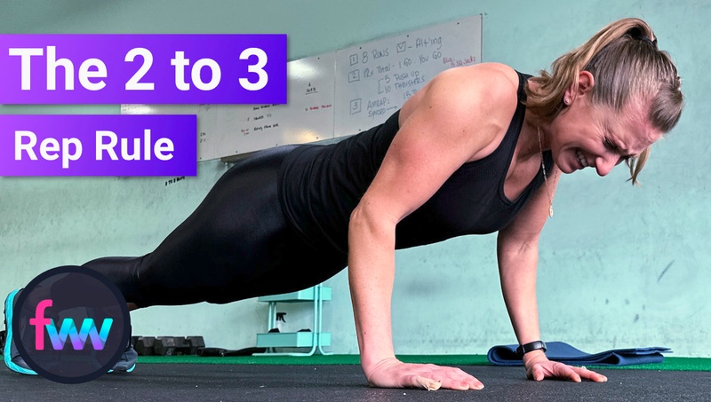 Kindal gritting hard and knocking out 2 to 3 extra reps during her pushups to get stronger.