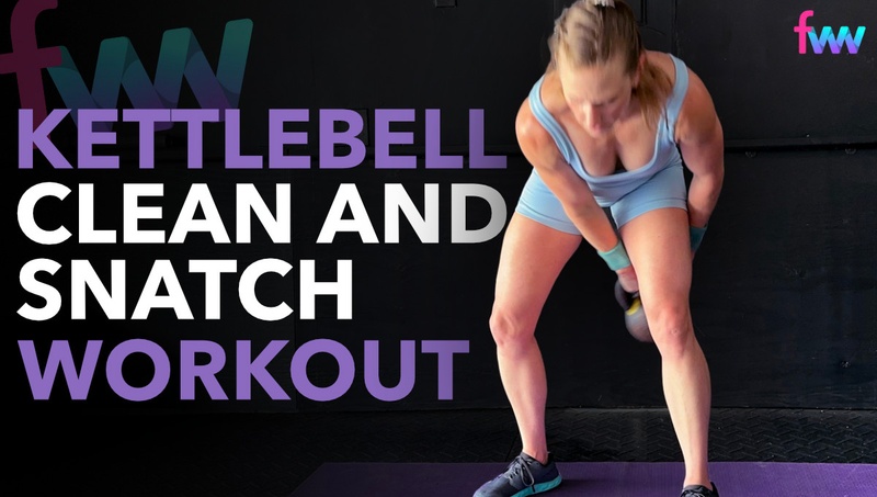 Kindal doing a sling shot through her legs to get ready for the next set of kettlebell clean and snatches.