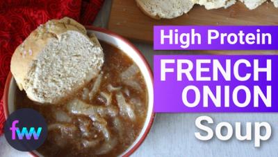 A bowl of homemade french onion soup and fresh bread