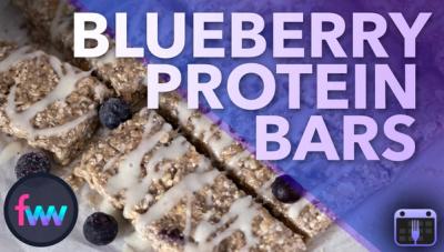Healthy blueberry protein bars ready to cook in under 30 minutes.