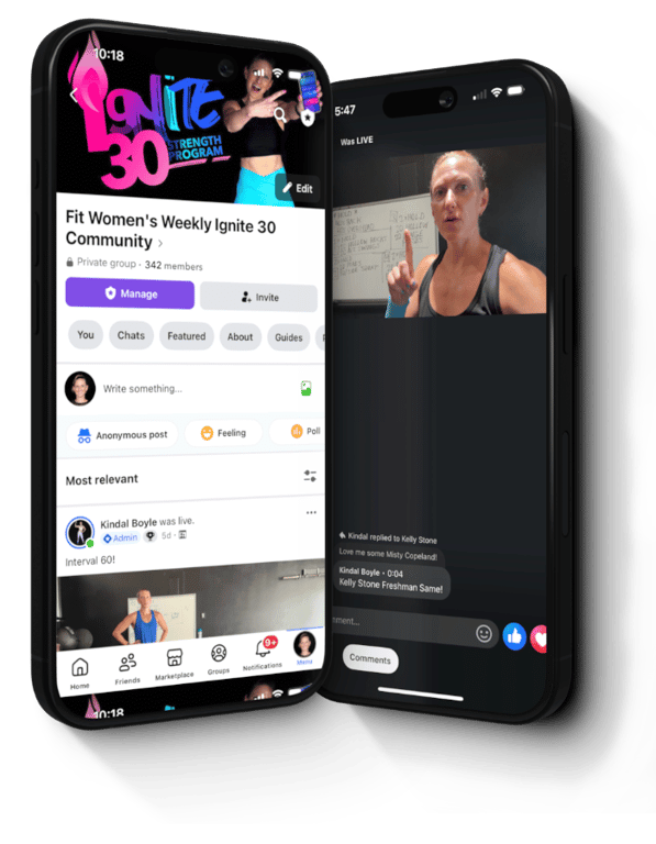 An iPhone with the Ignite 30 cover image and training calendar from the app on it.