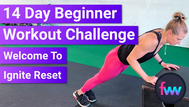 Kindal doing beginner pushups off a box during an Ignite Reset workout.