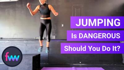 Kindal jumping off a box and coming down to land straight into a burpee.